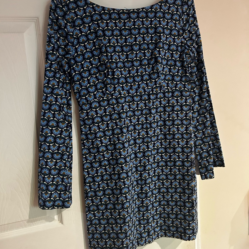 Zara Blue and Black Patterned Long Sleeve Dress